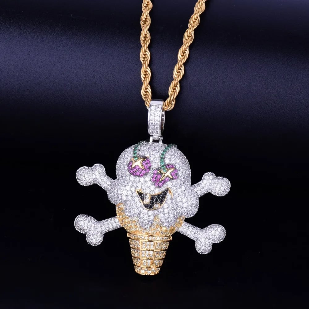 Skull Ice Cream Shape Necklace With Pendant Gold Silver